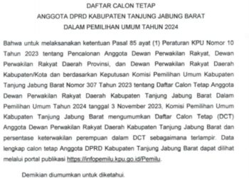 KPU Umumkan DCT DPRD Tanjabbar 2024